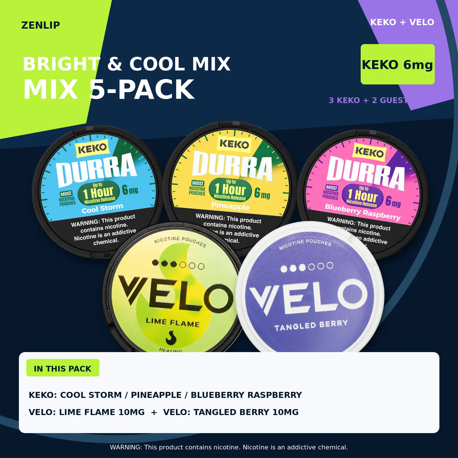 KEKO + VELO Bright & Cool Mix 5-Pack with KEKO 6mg