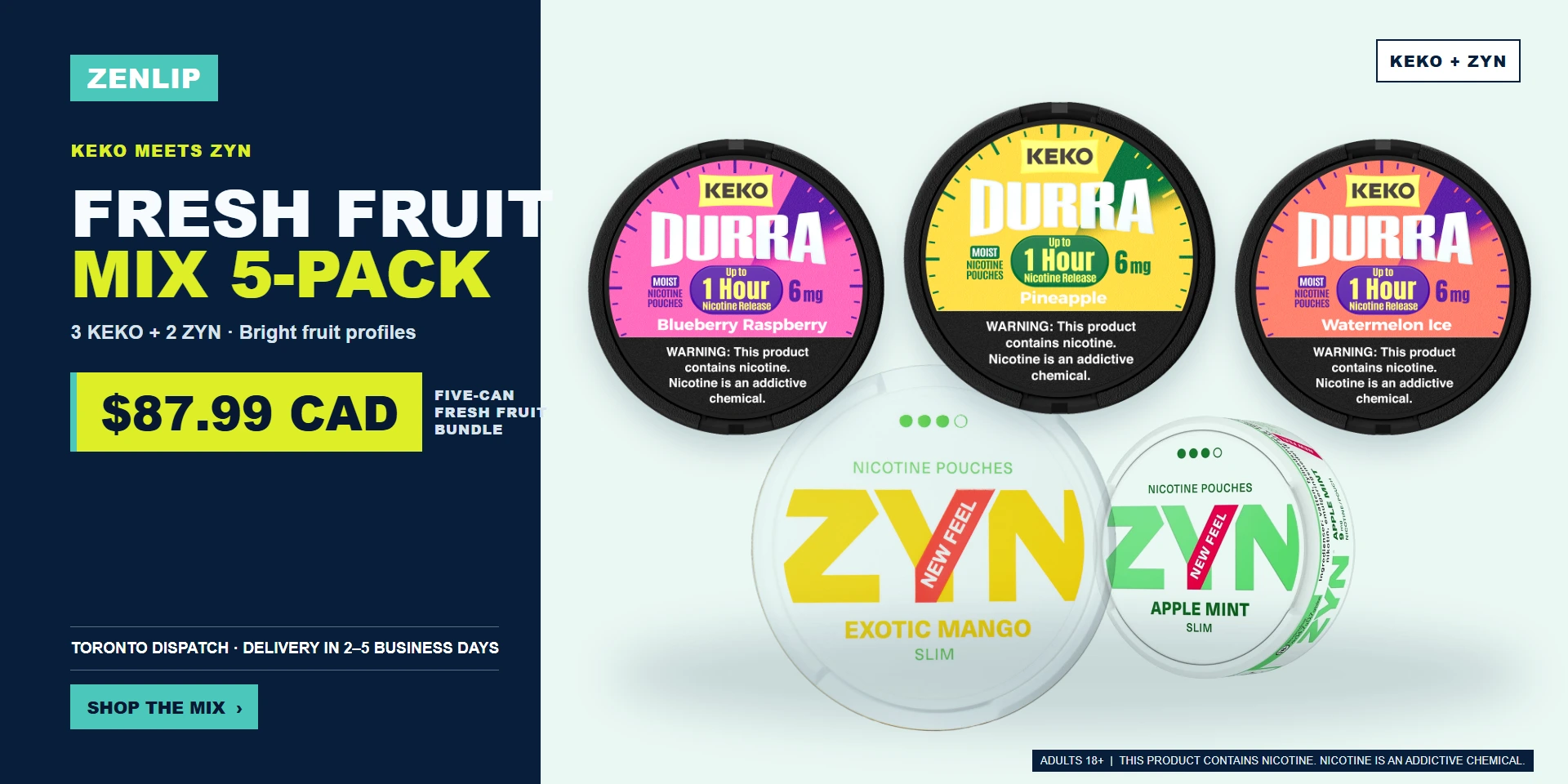 KEKO and ZYN Fresh Fruit Mix 5-Pack for $87.99 CAD